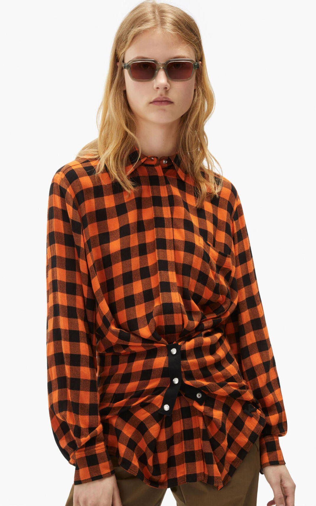 Camisas Kenzo Long checked Feminino - Laranja | 625FRGEHW